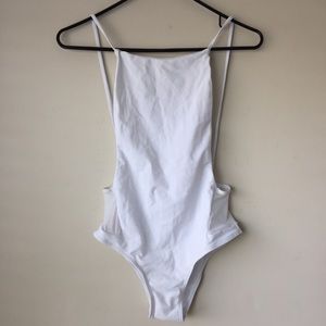 White Backless Spaghetti Strap Swimsuit